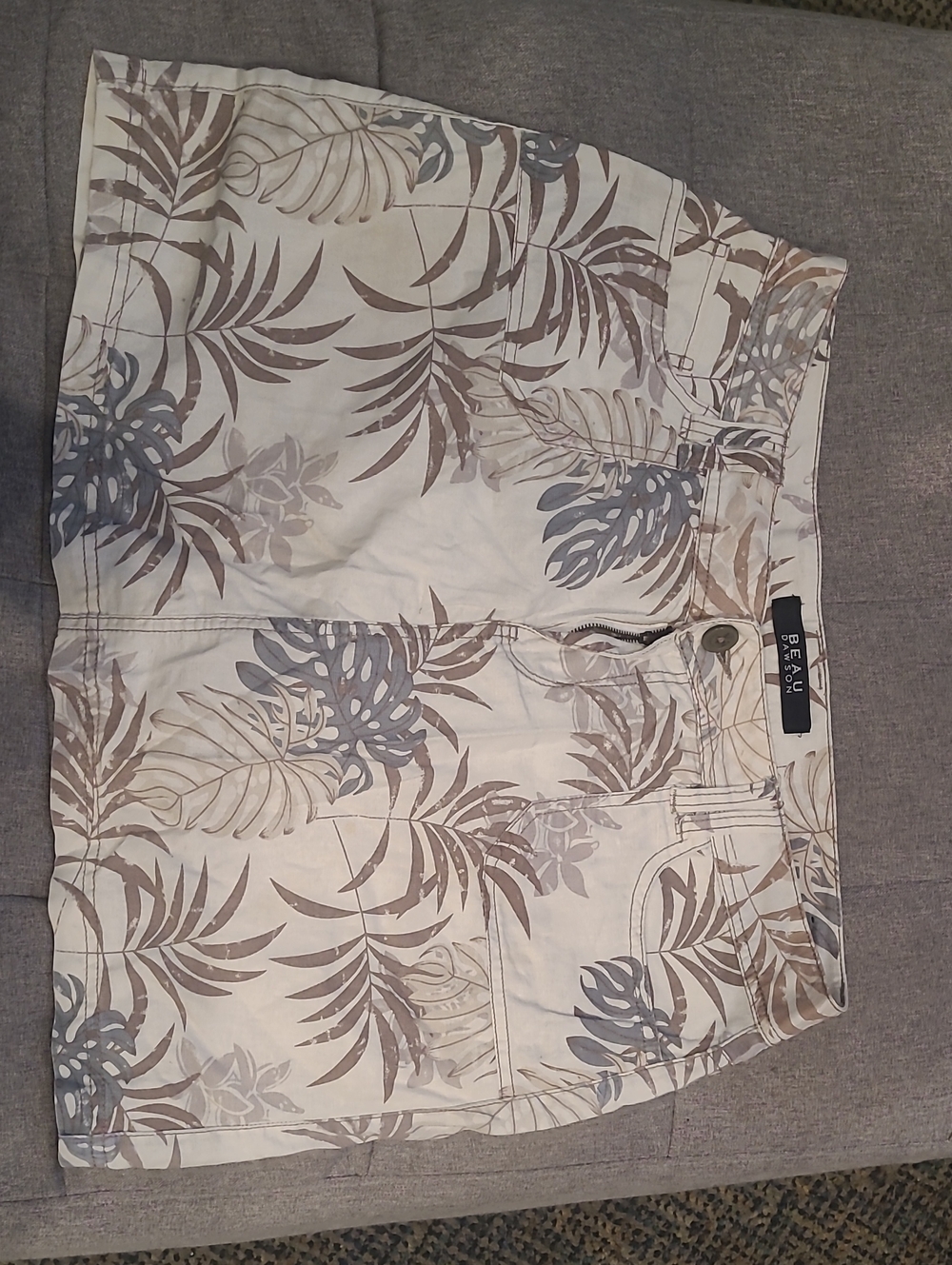 BEAU Neutral Leaf-Print Midi Skirt in Cream & Taupe